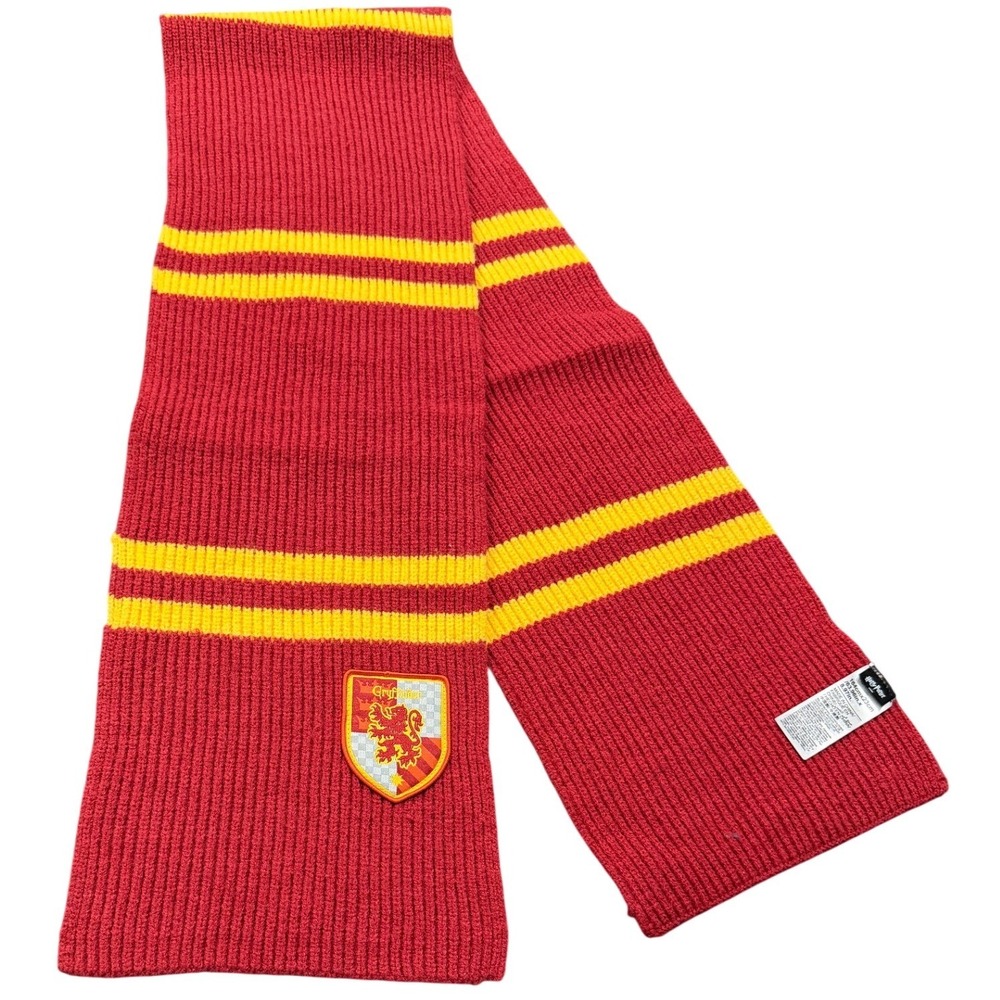 Harry Potter Gryffindor Scarf Red Gold Striped Ribbed Knit Lion Crest 60in